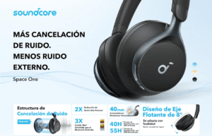  Audifonos soundcore Space One A3035 de diadema con cancelacion de ruido activa color negro blanco azul en El Salvador Mosqueteros Store