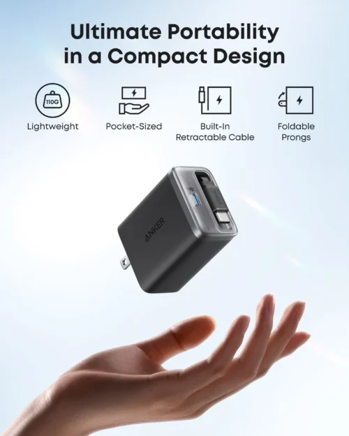 Cargador retractil Anker Nano 35W dual USB-C cable integrado InstaCord El Salvador Mosqueteros Store