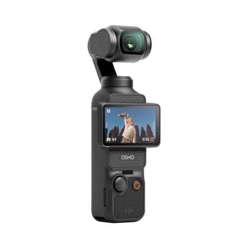 DJI Osmo Pocket handheld gimbal with camera and built-in touchscreen surface visible on the display area.