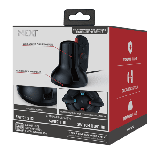 nintendo-switch-el-salvador-next-charging-dock-joycon Nintendo switch el salvador base de carga magnetica NEXT NX-NS2JQC para mandos Joy-Con 2 en Mosqueteros Store