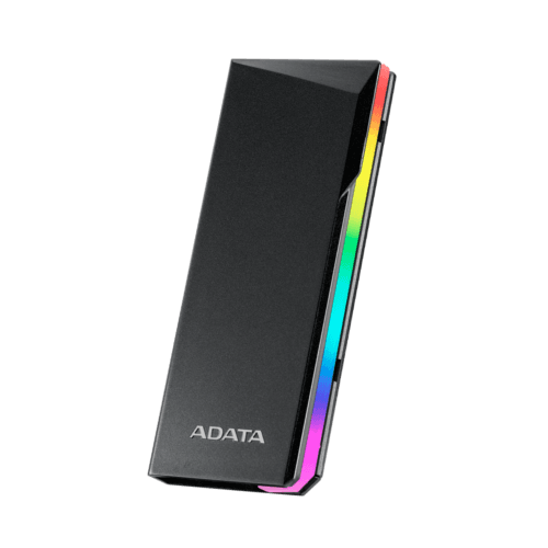 Black ADATA USB flash drive with RGB light strip along the edge for a colorful accent