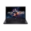 Acer Nitro gaming laptop open to a space-themed wallpaper with a rocket in the center.