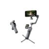 DJI-Osmo-Mobile-8P-Img-Web-Prod-AdvTrack-Combo-09 DJI smartphone gimbal stabilizer with a phone mounted for smooth video, legs extended like a small tripod.