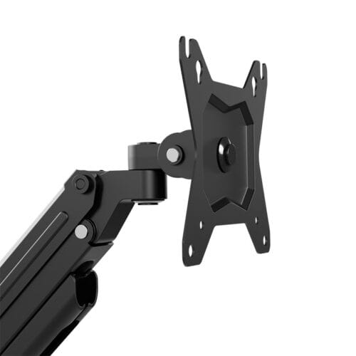Adjustable monitor arm with a VESA mounting plate ready to attach a screen on a desk stand