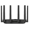 WR11000_1.0_1_b7da6ab1-b76b-4b5e-8737-a52d55260a94 Rear view of a black router showing WAN and four Ethernet ports (LAN1-LAN3) with green status LEDs and a power button area