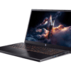 descarga (13) Gaming laptop open at an angle with a space-themed wallpaper showing a spaceship among clouds and stars on the screen, on a white background.