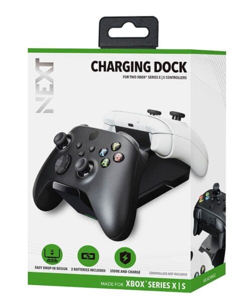 cargador-de-control-xbox-base-doble-next Estación base doble NEXT con 2 baterías como cargador de control xbox Series X en Mosqueteros Store.