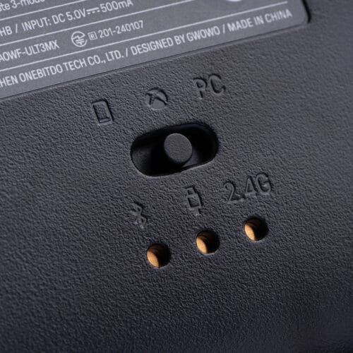 nicety2 Back panel of a wireless device showing Bluetooth and 2.4G mode options with a central pairing button