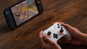 Control 8BitDo Ultimate 2 Bluetooth con joysticks TMR y base de carga para Nintendo Switch.