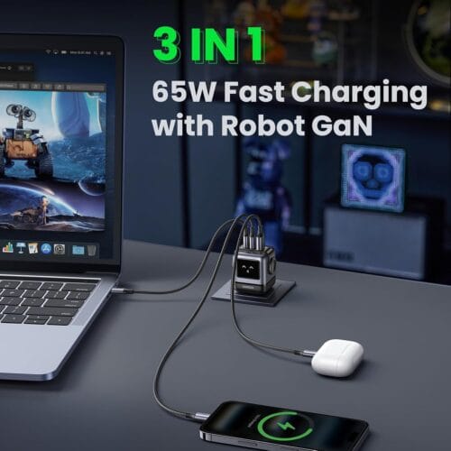 UGREEN - Uno 65W GaN USB-C de 3 Puertos con Pantalla LED