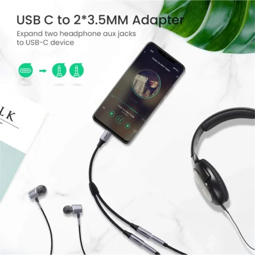 CABLE AUDIO USB-C A 3.5MM DOBLE 25CM PLATEADO AV14 CABLE AUDIO USB-C A 3.5MM DOBLE 25CM PLATEADO AV14 UGREEN A66805